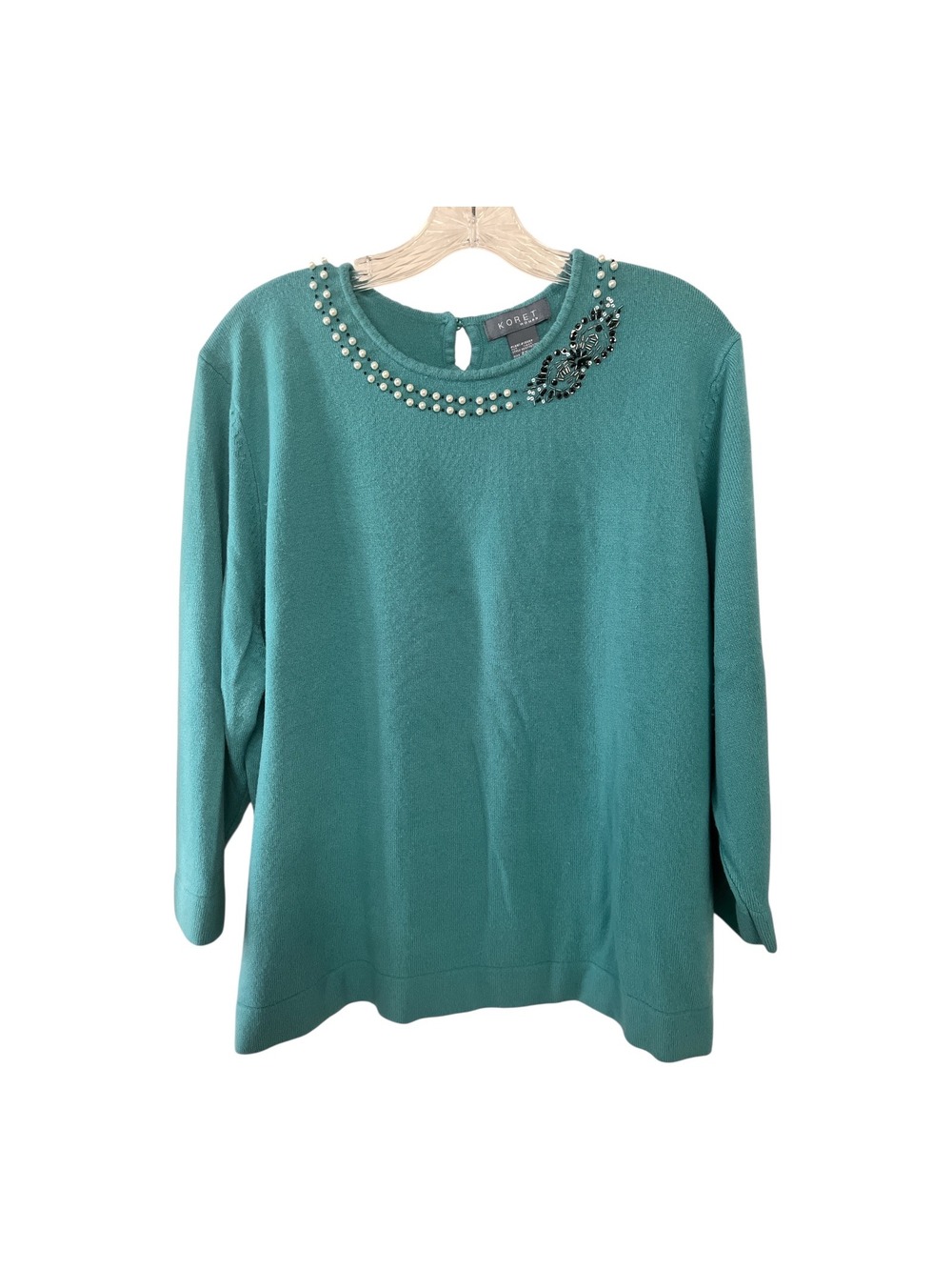 Koret Woman Teal Embellished Pearl Beaded Sweater Top Size 2X